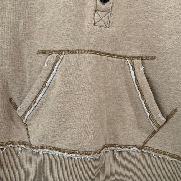 VTG Y2K American Eagle Womens Large Graphic Hoodie Pullover Tan Raw Edges Henley - Picture 7 of 15